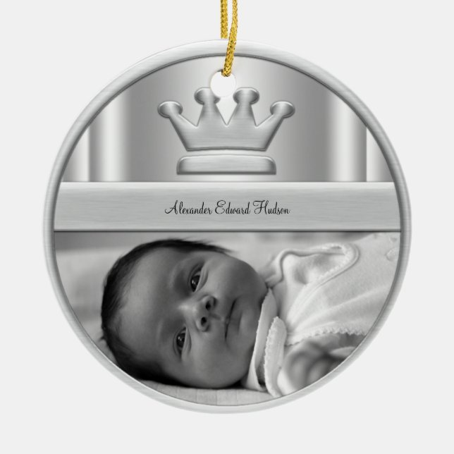 Silver Prince Crown Baby Boy Foto Ornament (Vorne)