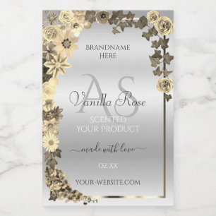 Silver Product Labels Creme Blume mit Monogram Lebensmitteletikett