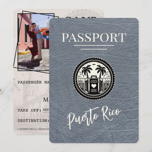 Silver Puerto Rico Passport Save The Date (Vorne/Hinten)