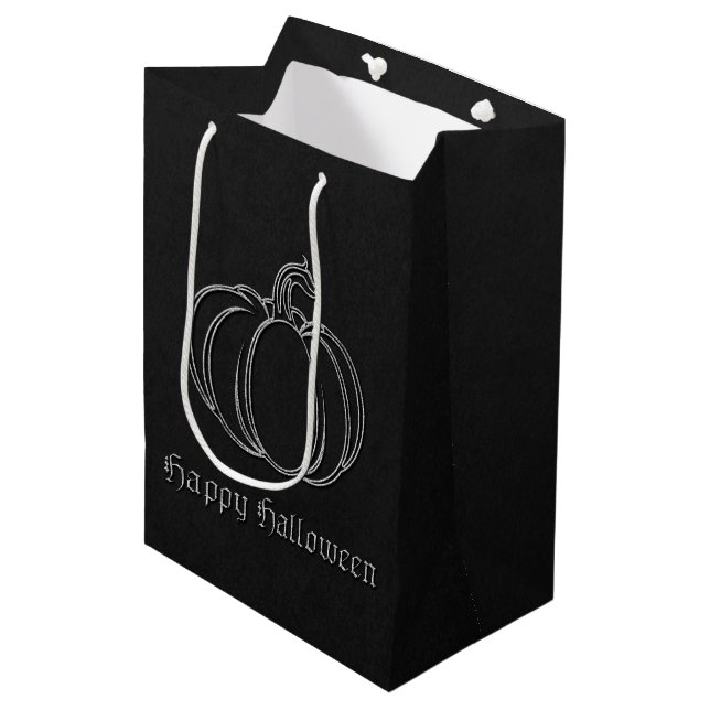Silver Pumpkin Halloween Mittlere Geschenktüte (Vorderseite Schrägansicht)