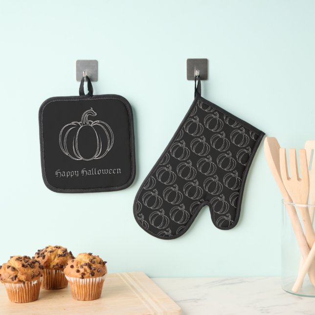 Silver Pumpkin Halloween Ofenhandschuh & Topflappen-Set (Insitu (Hängend))