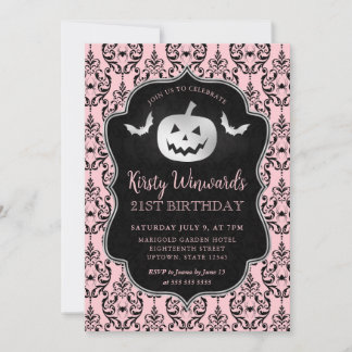 Silver Pumpkin und Pink Damask 21. Geburtstag Einladung