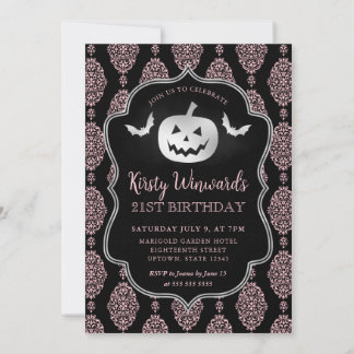 Silver Pumpkin und Pink Damask 21. Geburtstag Einladung