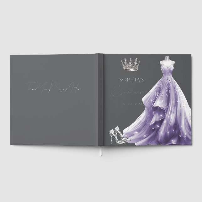 Silver Purple Dress Princess Quinceañera  Gästebuch (Voll)