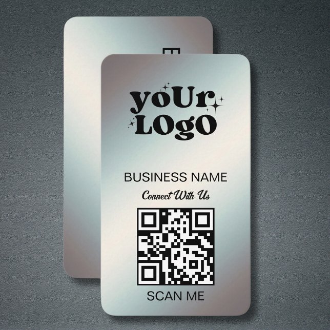 Silver QR Code Business-Logo | Black Silver Modern Visitenkarte (Von Creator hochgeladen)