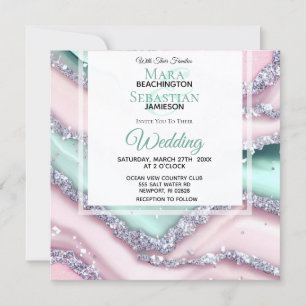 *~* Silver QR MINT PINK AGATE AR66 UAWG Wedding Einladung