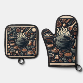 Silver Quilted Heat Protection Oven Mitt Ofenhandschuh & Topflappen-Set