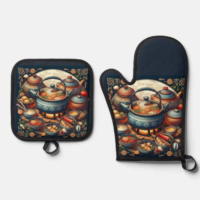 Silver Quilted Oven Mitt Ofenhandschuh & Topflappen-Set (Vorderseite)