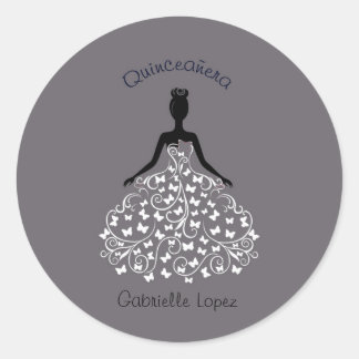 Silver Quinceanera Butterfly Gown Umschlag Aufkleb Runder Aufkleber