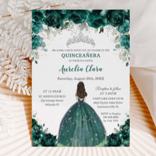 Silver Quinceañera Emerald Green Blumenprinzessin Einladung