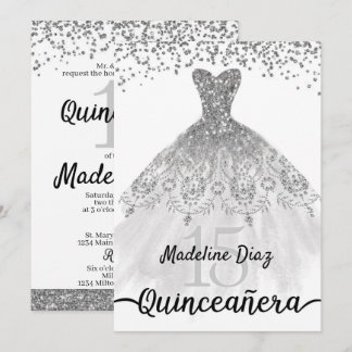 Silver Quinceanera Geburtstag Einladung Cumpleanos