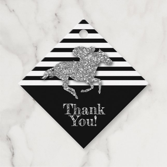 Silver Race Pferd auf schwarzen Streifen Geschenkanhänger (Vorderseite)