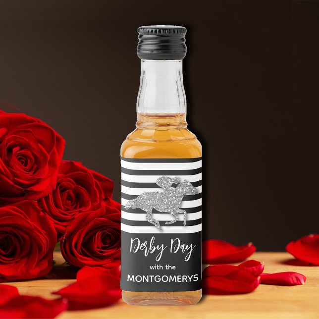 Silver Racehorge auf Streifen Alkoholflaschenetikett (Von Creator hochgeladen)