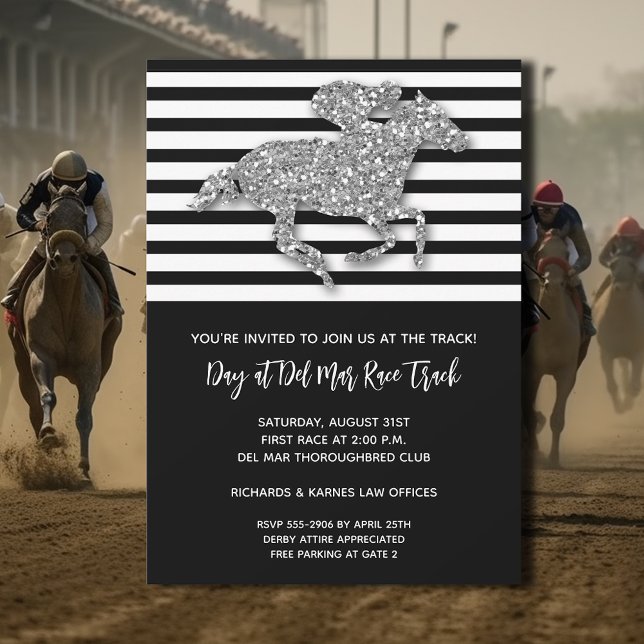 Silver Racehorse auf der Spur Einladung (Meet us at the track Silver Racehorse Invitations)