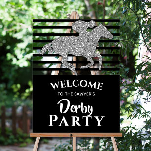 Silver Racehorse Black Stripes Derby Willkommen Acrylschild