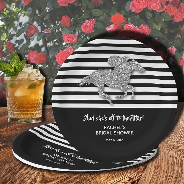 Silver Racehorse Off to Altar Brautparty Pappteller (Off to the Altar bridal shower paper plates 9" (also available in 7"))