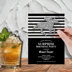 Silver Racehorse Schwarz-weiß Stripes Geburtstag Acryleinladungen