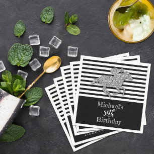 Silver Racehorse Schwarz-weiß Stripes Geburtstag Serviette