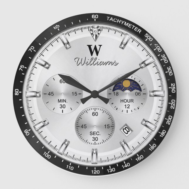 Silver Racing Dial  Luxury Chronograph  Große Wanduhr (Vorderseite)