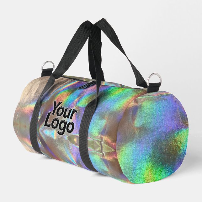Silver Rainbow Holographic Luxury Business Logo Duffle Bag (Linke Seite)