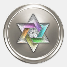 Silver Rainbow Star von David Gem Runder Aufkleber