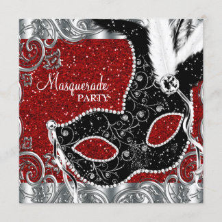 Silver Red and Black Mask Masquerade Party Einladung