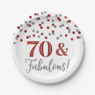 Silver Red Confetti 70 und fabulous Pappteller