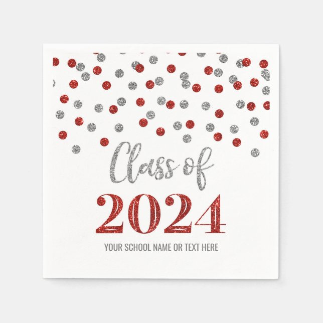 Silver Red Confetti Class of 2024 Napkins Serviette (Vorderseite)