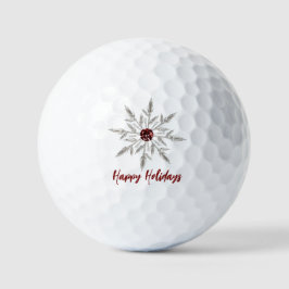 Silver Red Crystal Snowflake Happy Holidays Golfball