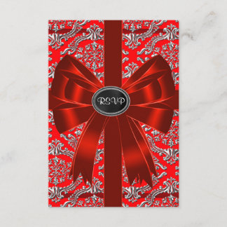 Silver Red Damask Corporate Christmas Party UAWG RSVP Karte