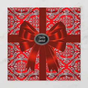 Silver Red Damask Corporate Weihnachtsfest Party Einladung