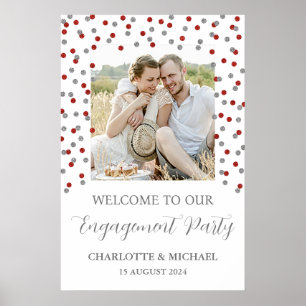 Silver Red Engagement Party Custom 20x30 Foto Poster