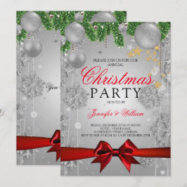 Silver & Red Glam Weihnachtsfeier Einladung