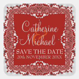 Silver+Red Lace Wedding Save the Date Sticker