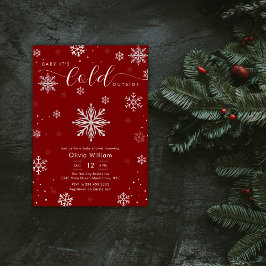 Silver Red Magical Winter Snowflake Baby Shower Einladung