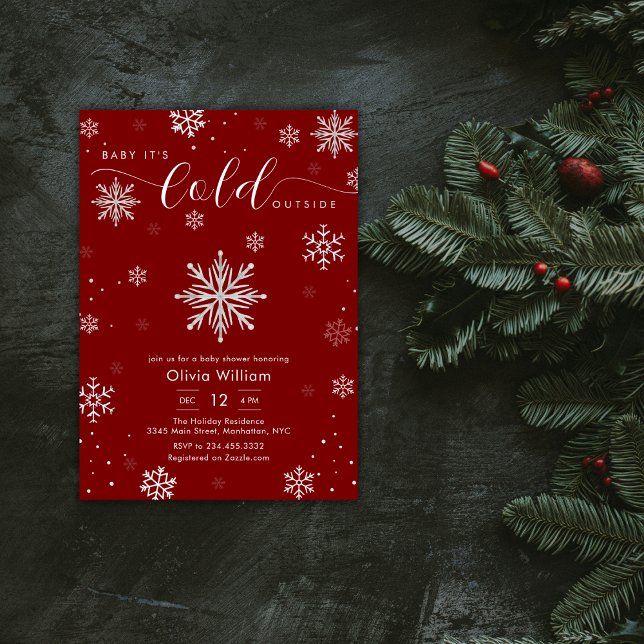 Silver Red Magical Winter Snowflake Baby Shower  Einladung (Silver Red Magical Winter Snowflake Baby Shower Invitation)