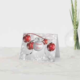 Silver & Red Ornaments Bokeh Christmas Thank You Dankeskarte