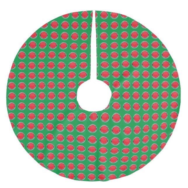 Silver Red Rings mit grünem Hintergrund Polyester Weihnachtsbaumdecke (Vorderseite)