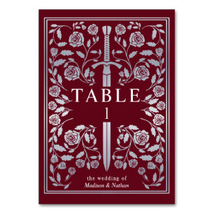 Silver Red Royal Medieval Sword Wedding Tischnummer