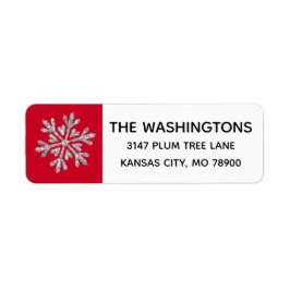 Silver Red Snowflake Address Label
