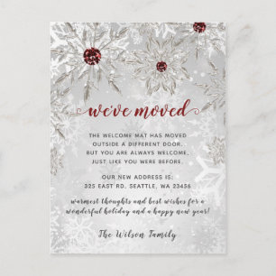 Silver Red Snowflakes Holiday Mount Ankündigung Postkarte