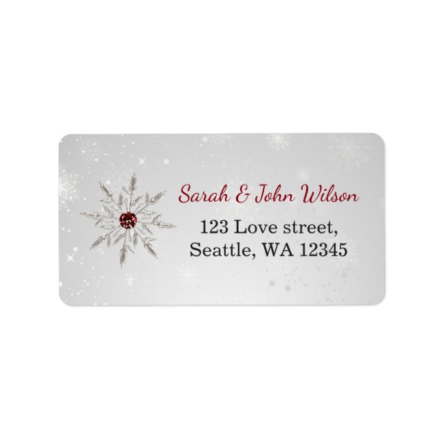 Silver Red Snowflakes Returnaddress Label Adressaufkleber (Vorne)