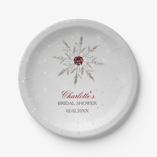 Silver Red Snowflakes Winter Brautparty Pappteller (Vorderseite)