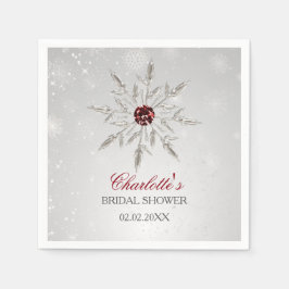 Silver Red Snowflakes Winter Brautparty Serviette