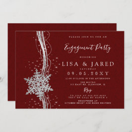 Silver Red Snowflakes Winter Engagement Party Einladung