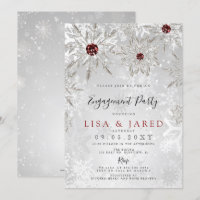 Silver Red Snowflakes Winter Engagement Party