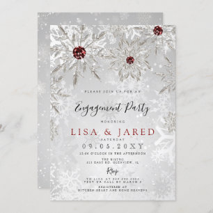 Silver Red Snowflakes Winter Engagement Party Einladung