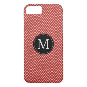 Silver Red Zickzack Stripes Monogramm Case-Mate iPhone Hülle