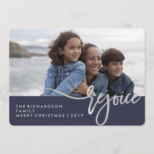 Silver Refreude | Blaue moderne Typografie mit Fot (Vorderseite)