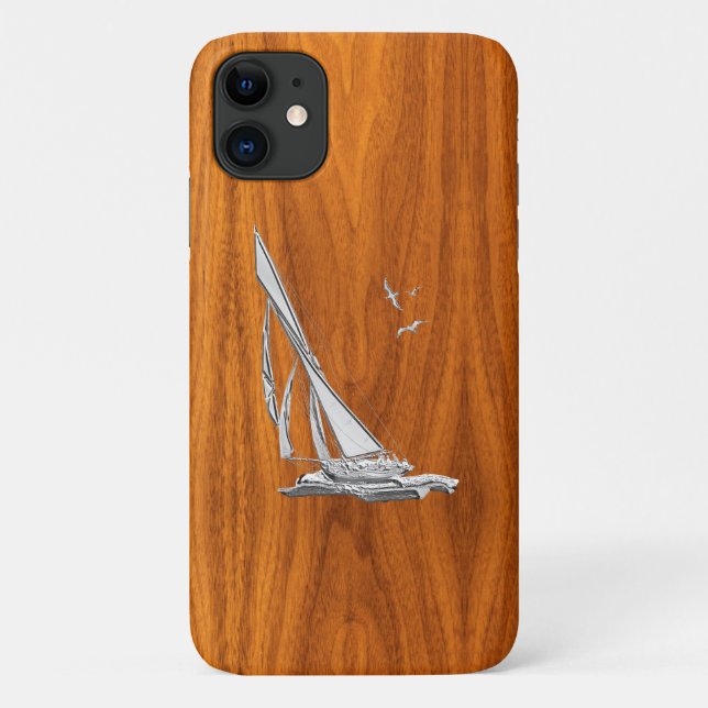 Silver Regatta Sailboat auf Teak Veneer Case-Mate iPhone Hülle (Rückseite)